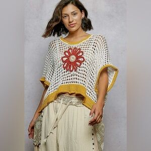 150. Full Bloom, crochet embroidered top, ivory, various sizes